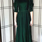 80s Green Velvet Dress Puffed Shoulders / Small