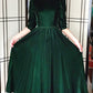 80s Green Velvet Dress Puffed Shoulders / Small