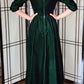 80s Green Velvet Dress Puffed Shoulders / Small