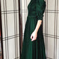 80s Green Velvet Dress Puffed Shoulders / Small