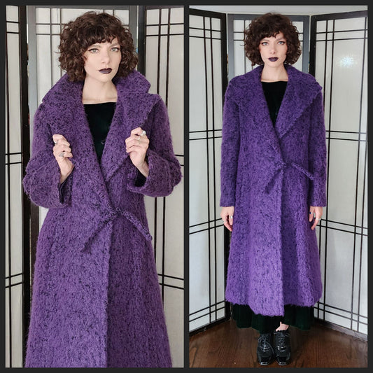 80 Purple Coat by Pauline Trigere Fuzzy Felt Texture - Large