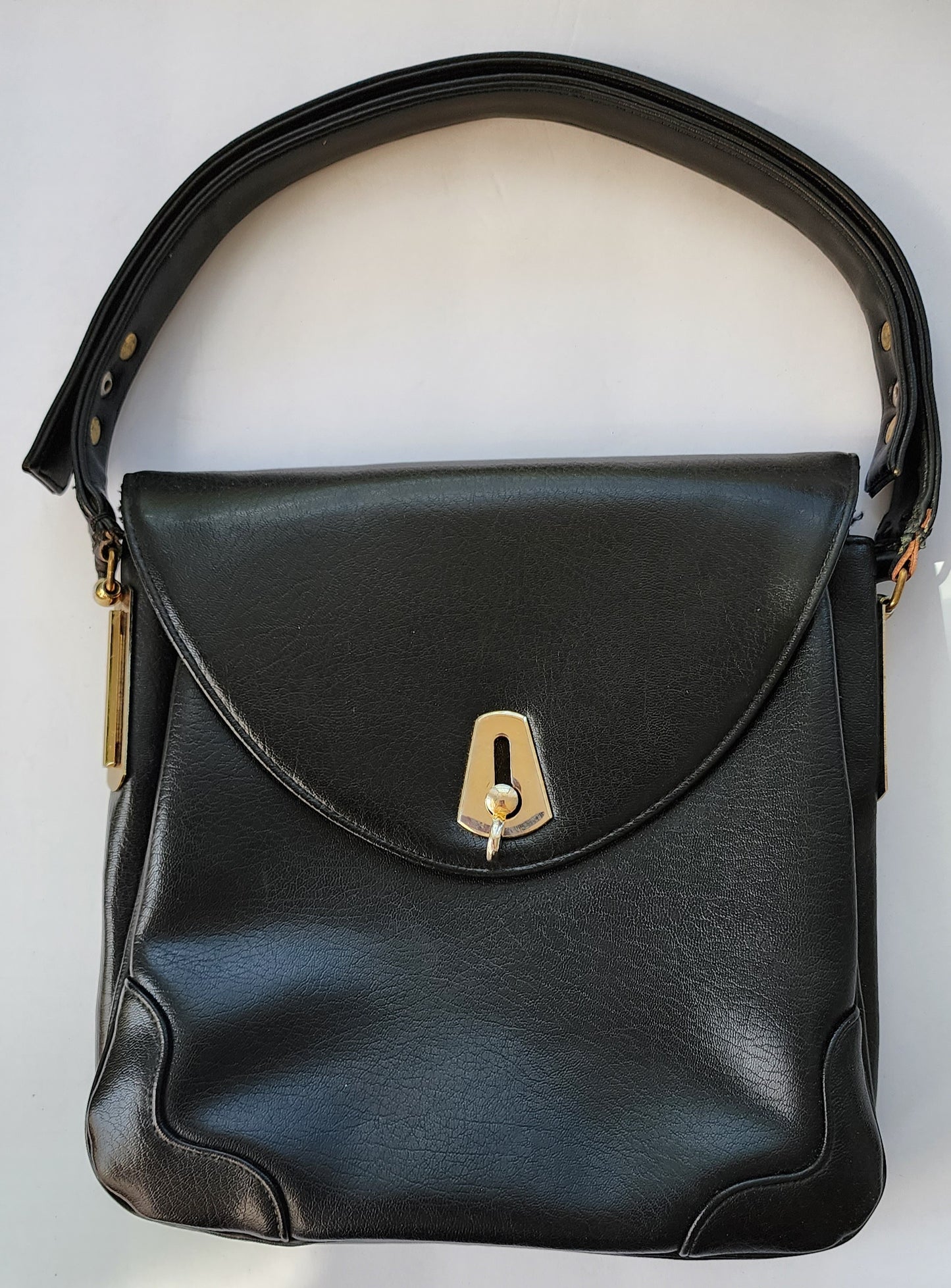 60s 70s Black Leather Bag Saks Fifth Ave
