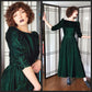 80s Green Velvet Dress Puffed Shoulders / Small