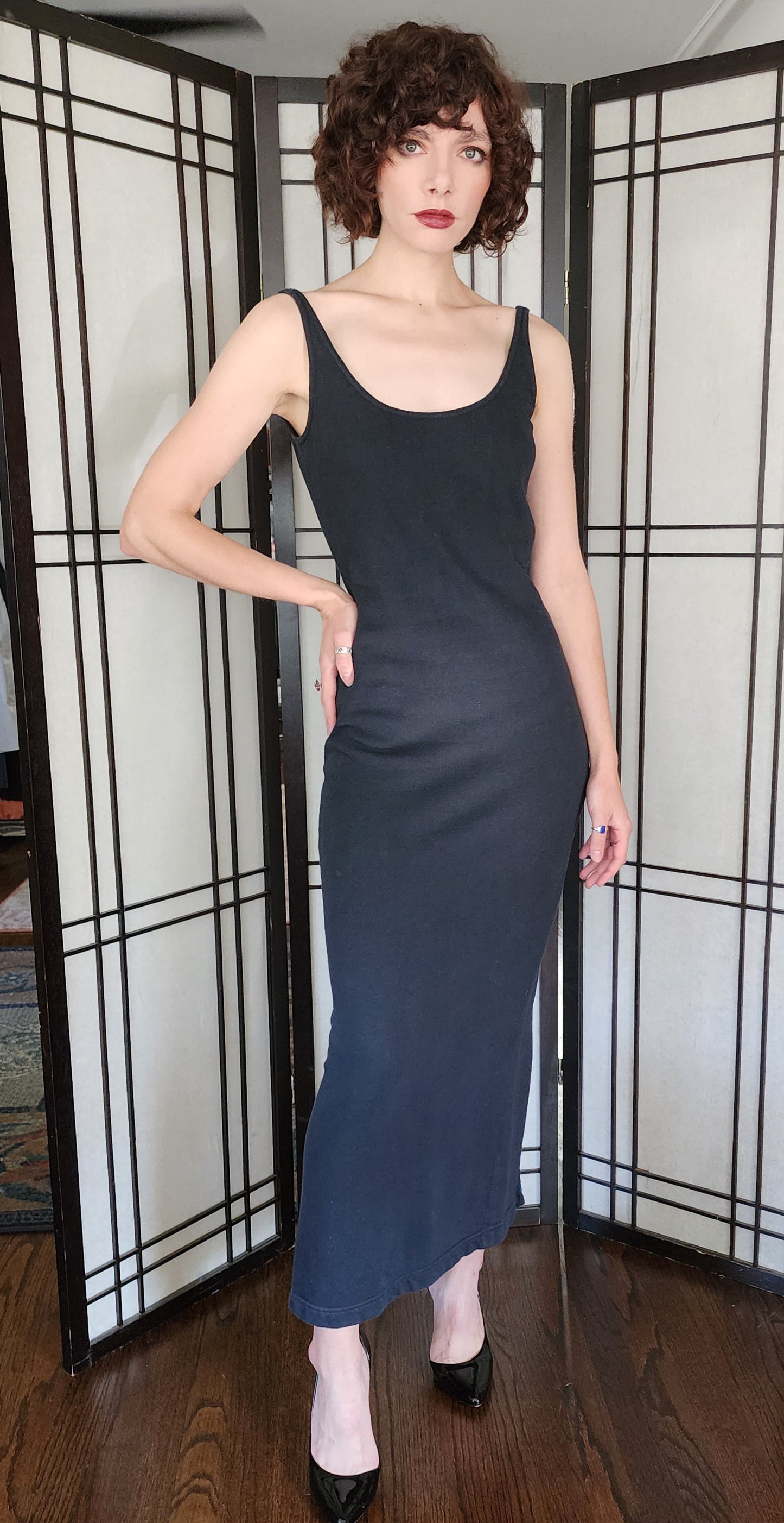 90s Isaac Mizrahi Dress Bodycon Long Black Sleeveless M