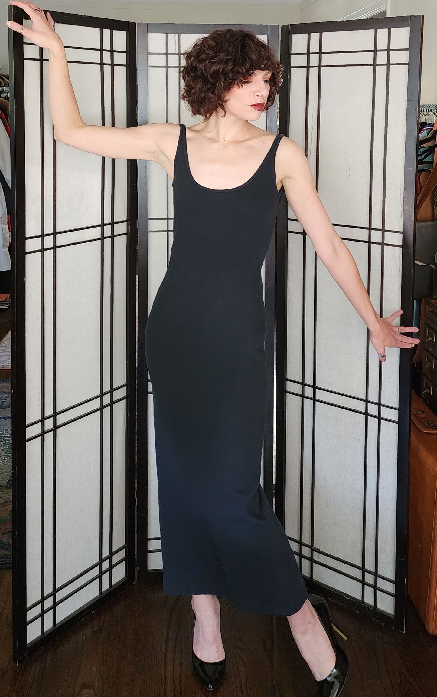 90s Isaac Mizrahi Dress Bodycon Long Black Sleeveless M