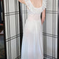 40s White Nylon Night Dress Long Slip Ruffled Collar AS IS