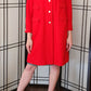 60s Red Wool Coat White Buttons Double Flap Pockets M