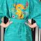 60s Chinese Green Silk Robe Dragon Embroidered Longevity