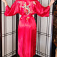 60s Chinese Silk Robe Red Embroidered Golden Bee