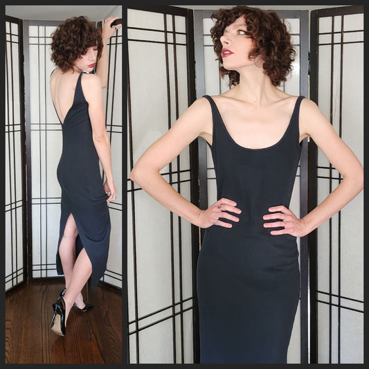 90s Isaac Mizrahi Dress Bodycon Long Black Sleeveless M