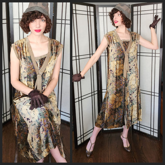 20s Burnout Velvet Party Dress Multicolored Print Sleeveless