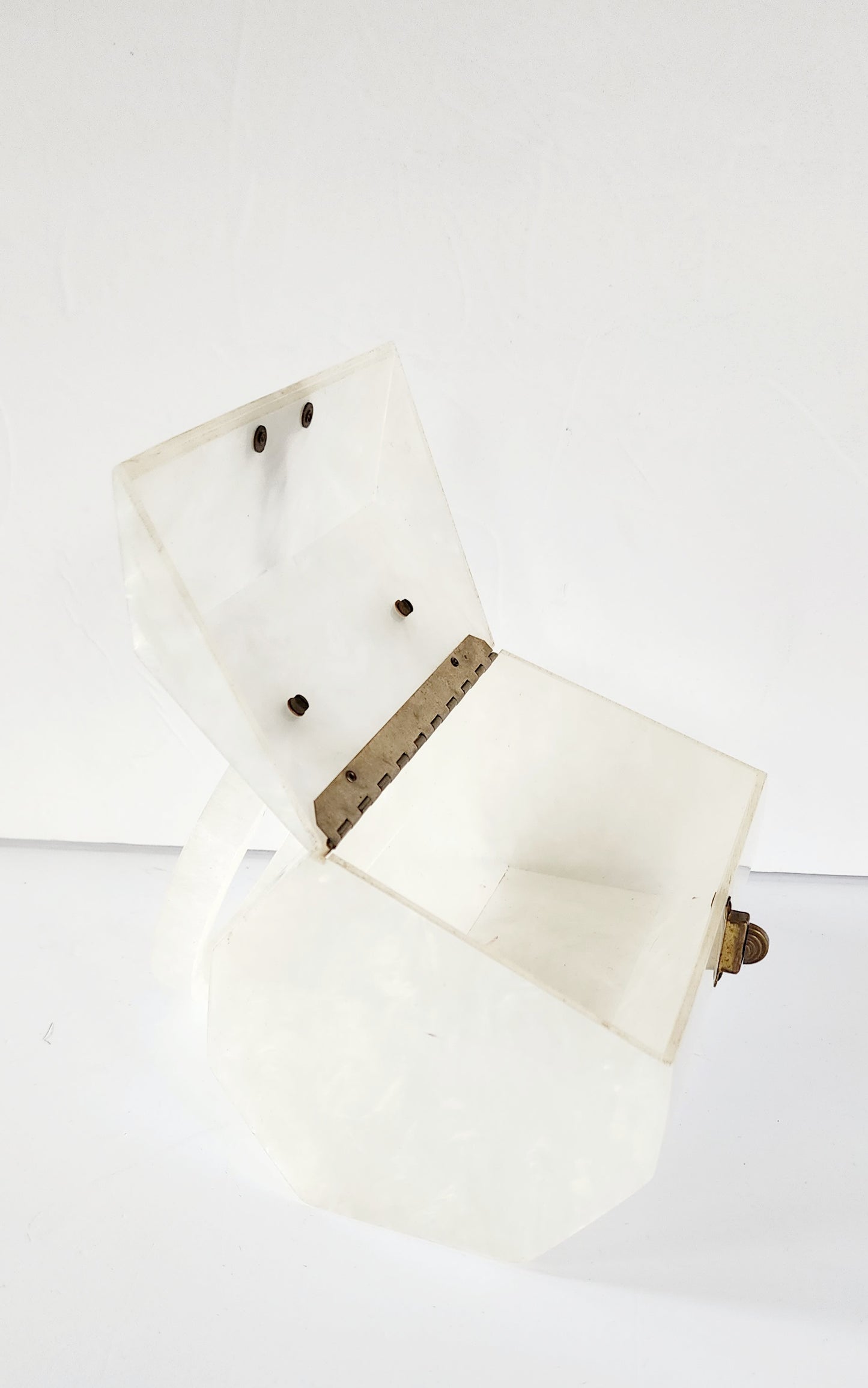 50s White Lucite Bag Top Handle Box Purse by Florida Handbags