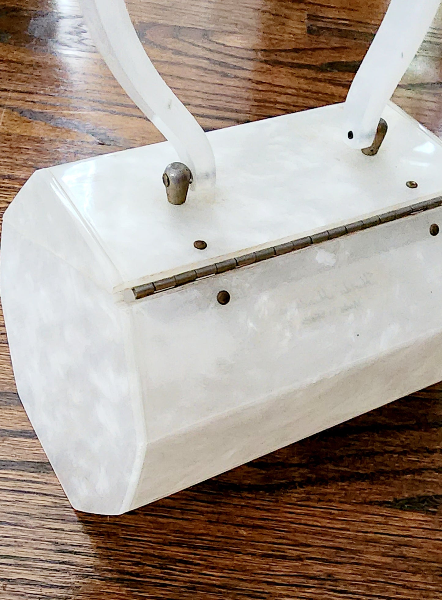 50s White Lucite Bag Top Handle Box Purse by Florida Handbags