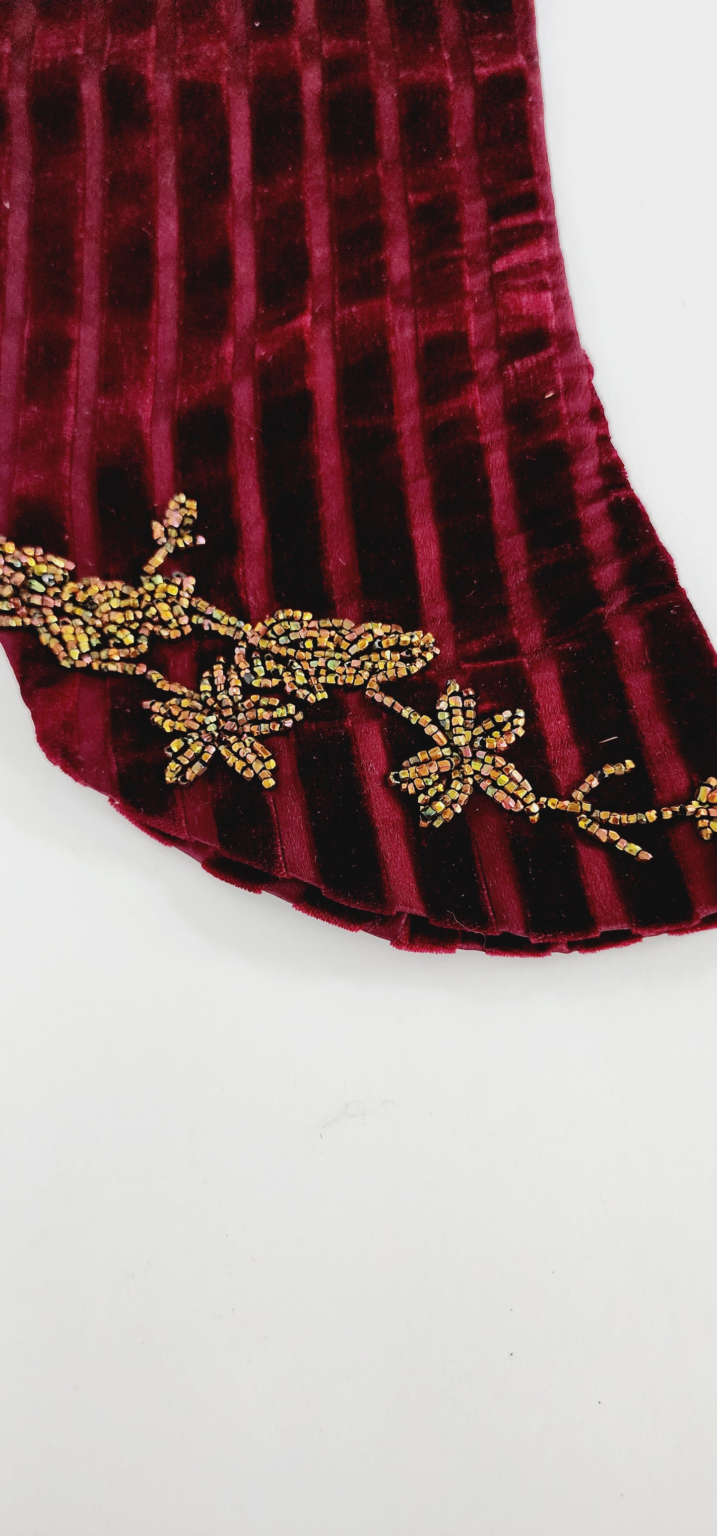 Edwardian Costume Sleeve in Red Velvet Gold Bead Embroidery