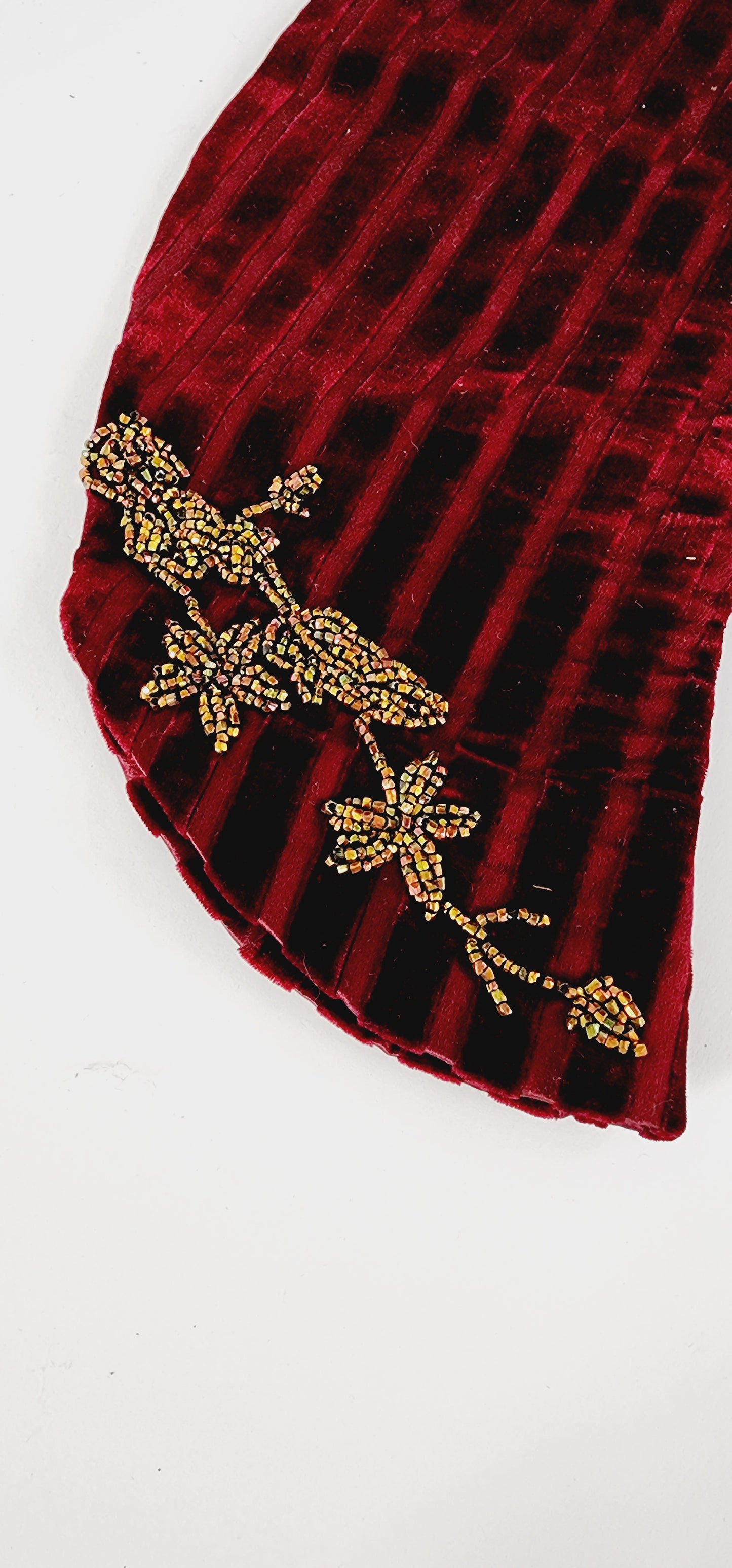 Edwardian Costume Sleeve in Red Velvet Gold Bead Embroidery