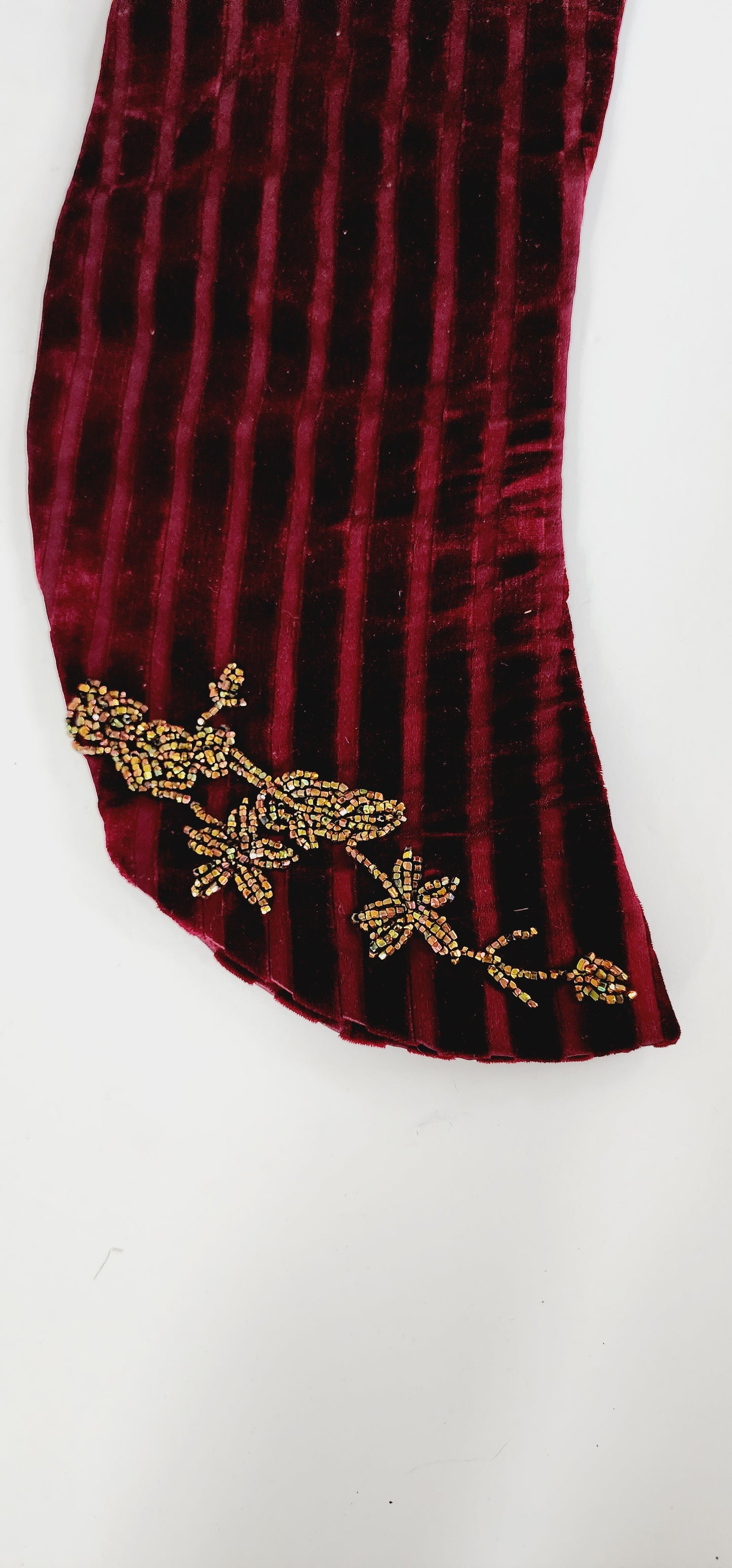 Edwardian Costume Sleeve in Red Velvet Gold Bead Embroidery
