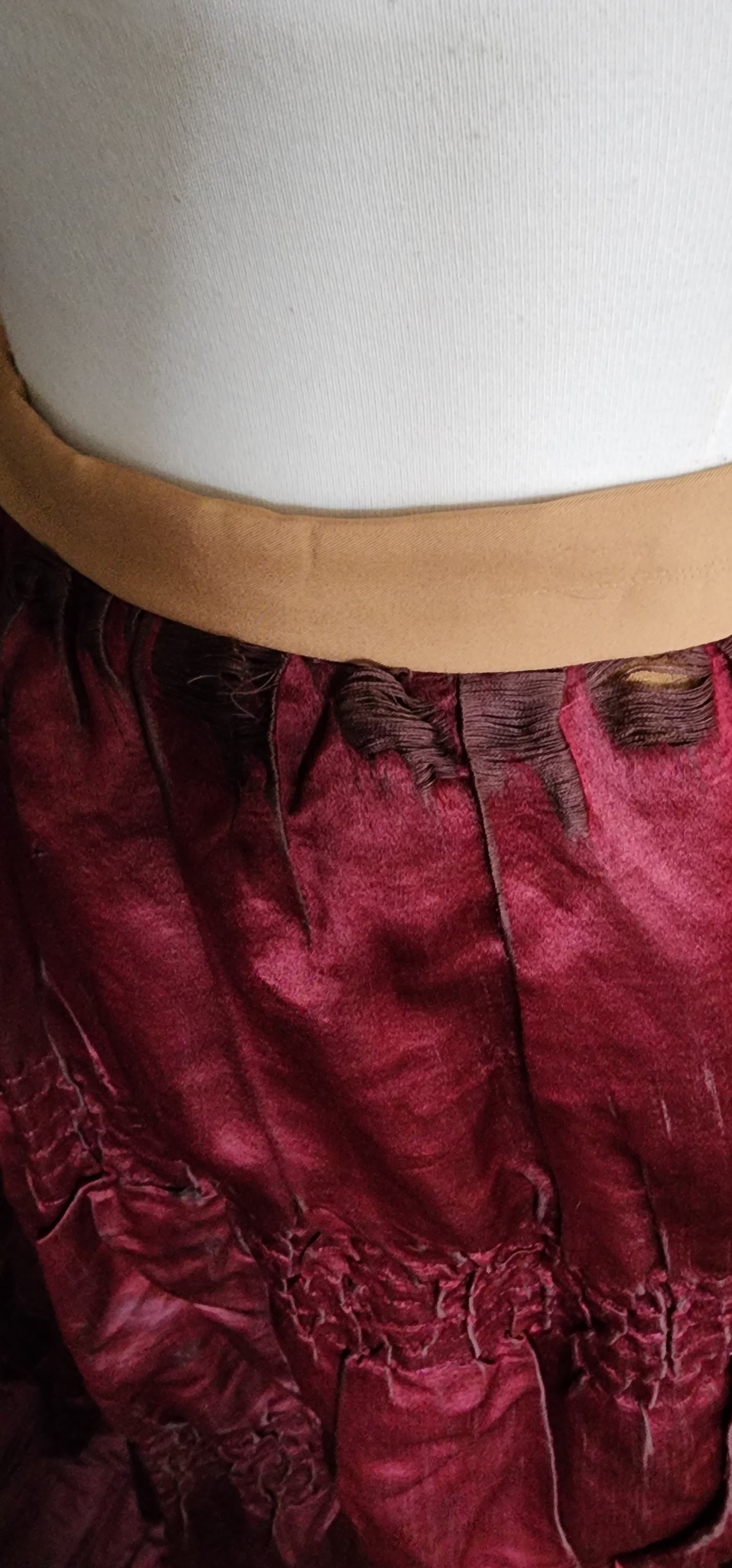 Edwardian Skirt in Burgundy Red Silk Velvet Bead Trim