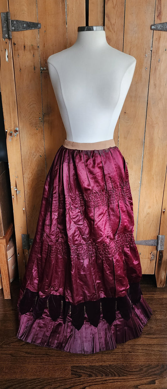 Edwardian Skirt in Burgundy Red Silk Velvet Bead Trim