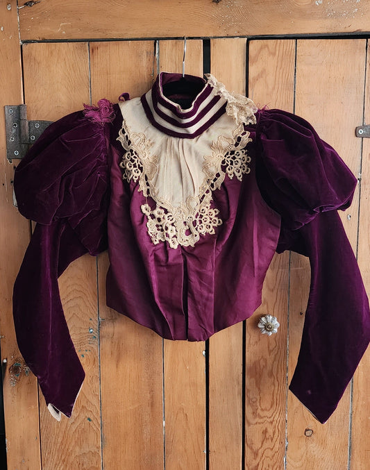 Edwardian Jacket Purple Velvet Cream Lace & Feathers
