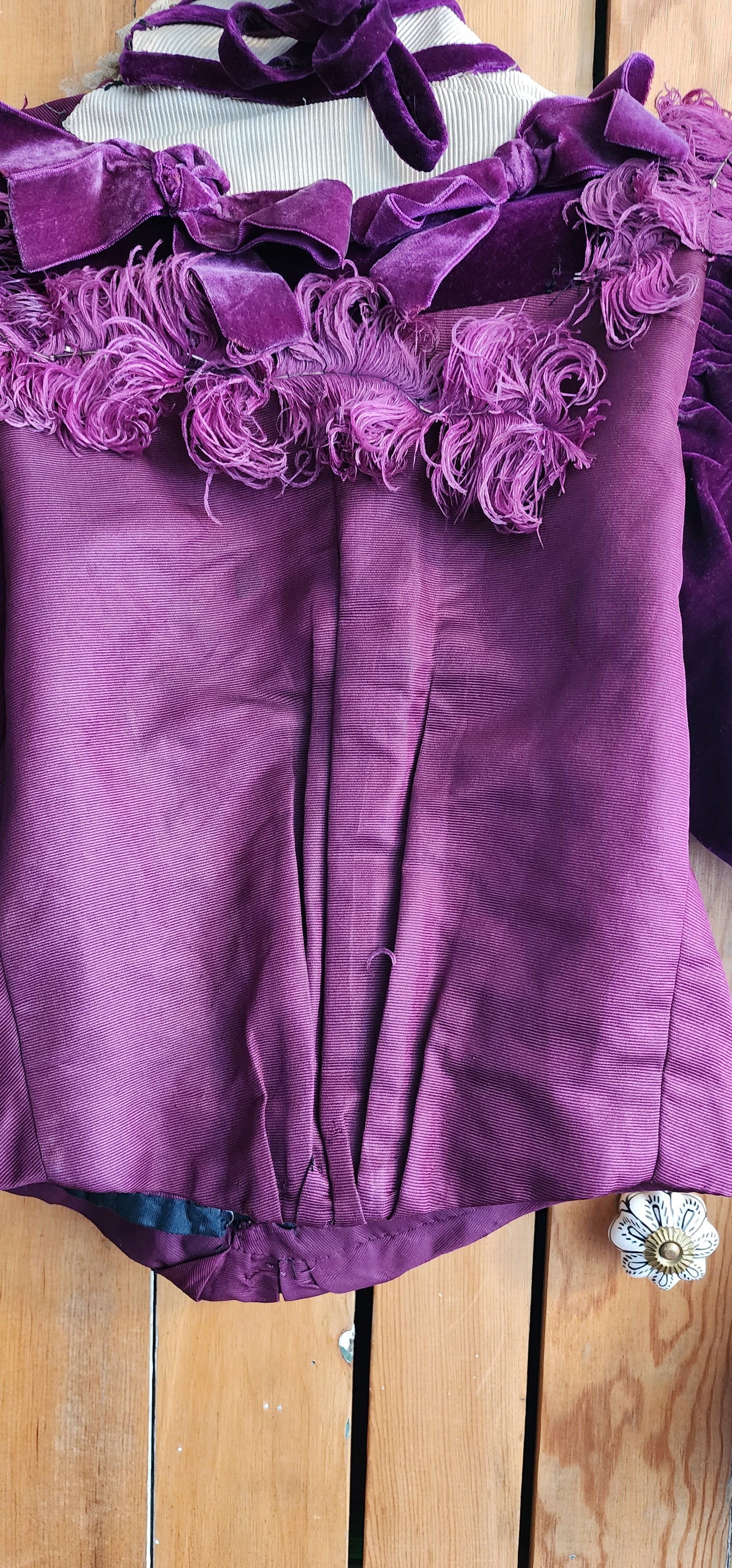 Edwardian Jacket Purple Velvet Cream Lace & Feathers