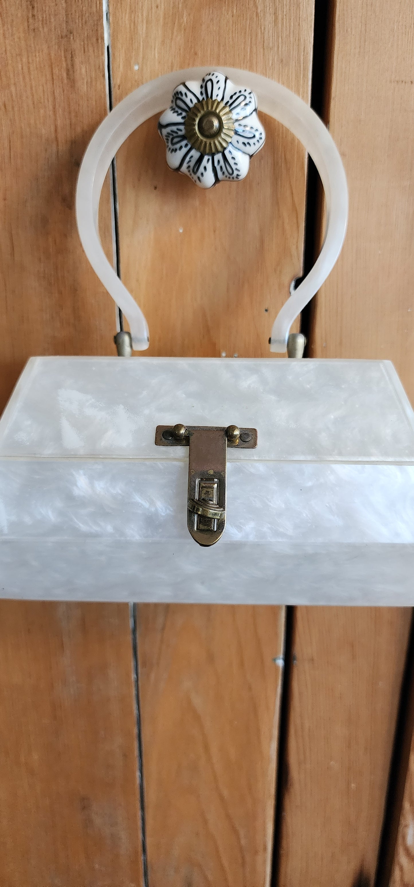 50s White Lucite Bag Top Handle Box Purse by Florida Handbags