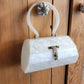 50s White Lucite Bag Top Handle Box Purse by Florida Handbags