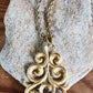 60s Crown Trifari Pendant Necklace Gold Baroque Leafy Scroll