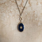 60s Locket Necklace Dark Blue Enamel Gold Star Chain