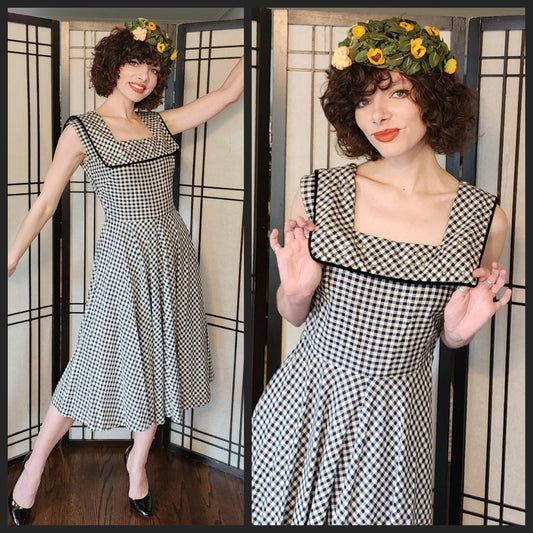 50s Black & White Checked Dress Rhinestone Top