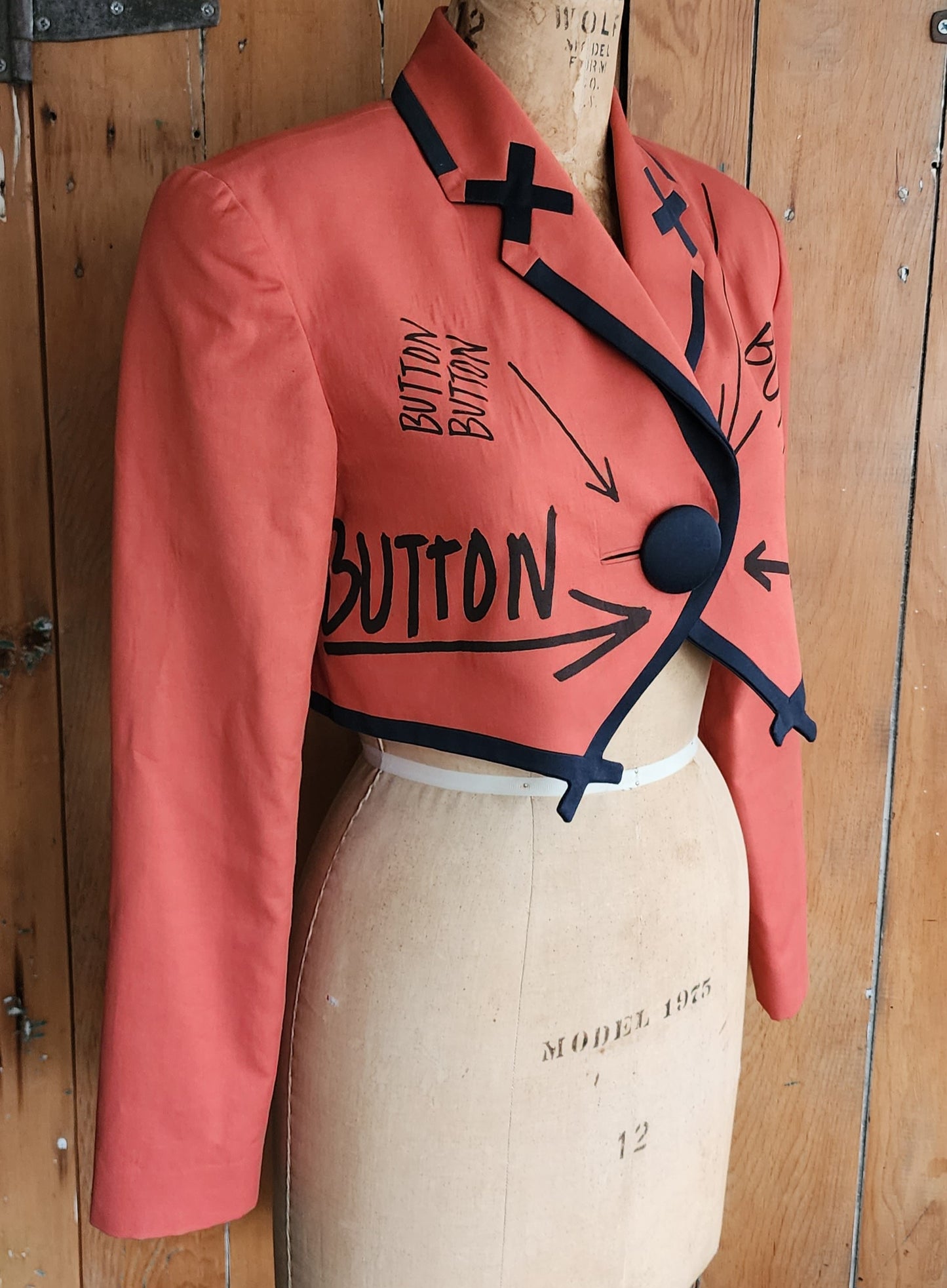90s Christian Francis Roth Cropped Orange Blazer from Button Suit