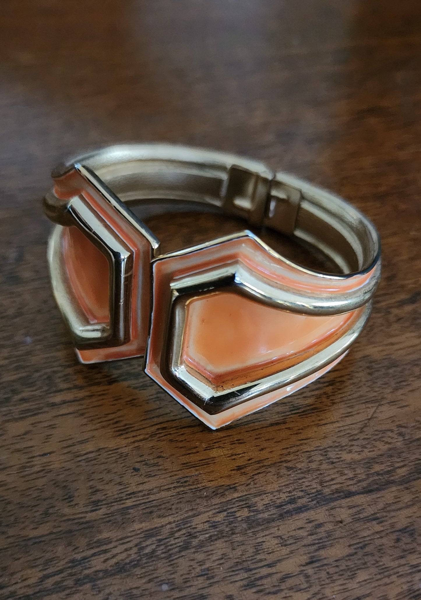 60s Trifari Cuff Bracelet Orange Enamel