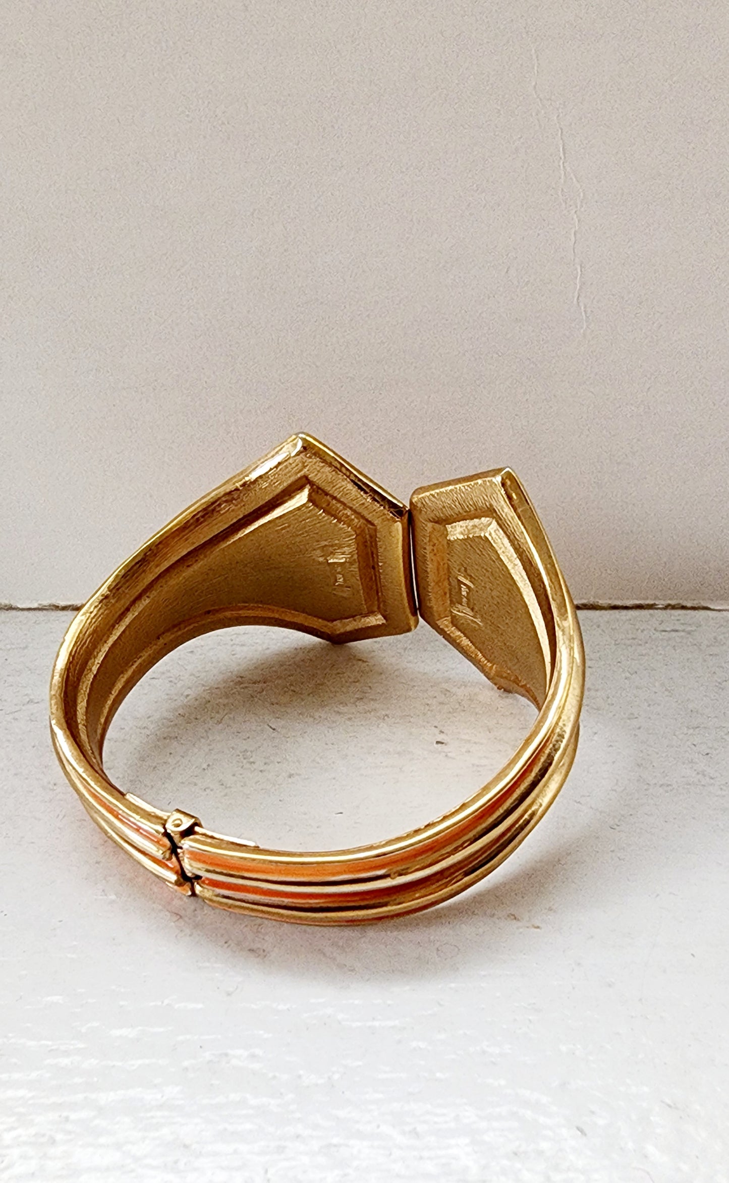 60s Trifari Cuff Bracelet Orange Enamel