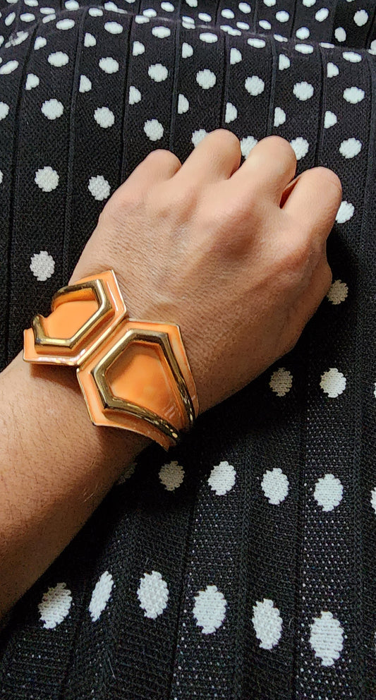 60s Trifari Cuff Bracelet Orange Enamel