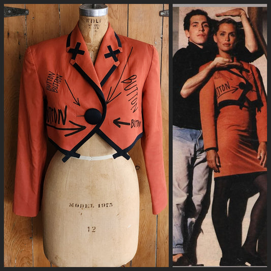 90s Christian Francis Roth Cropped Orange Blazer from Button Suit