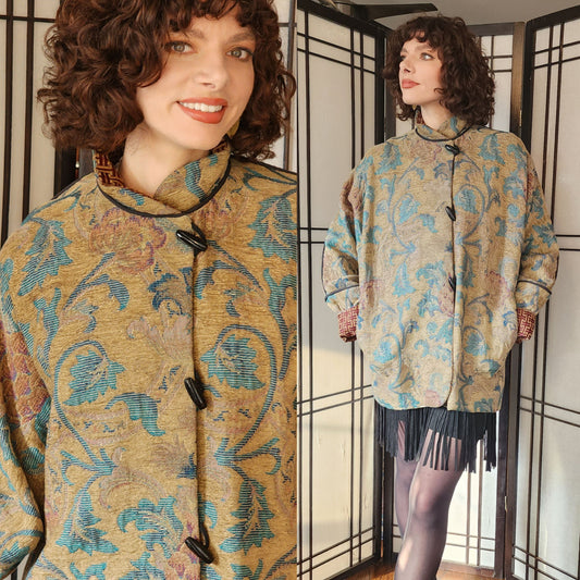 Tapestry Weave Jacket Gloria Walsh Gold Green Leafy Pattern