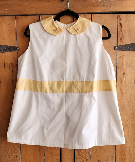 60s Maternity Summer Top White Yellow Cotton Peter Pan Collar