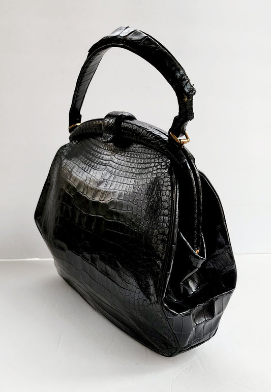 40s Black Alligator Bag Lucille de Paris Bergdorf Goodman