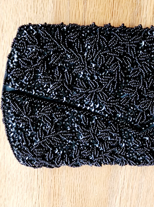 50s Black Beaded Clutch Bag La Regale