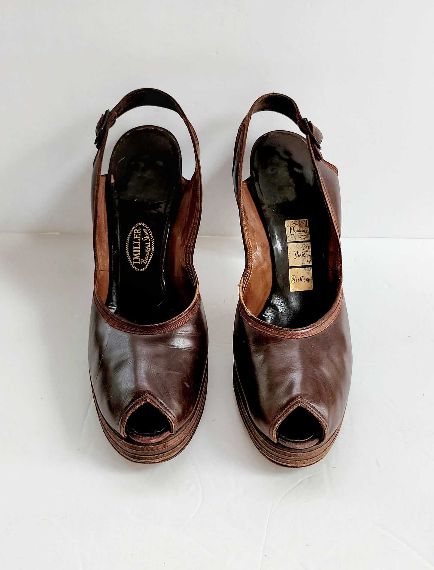 40s Brown Shoes Peep Toe High Heel Slingbacks Size 10 RARE