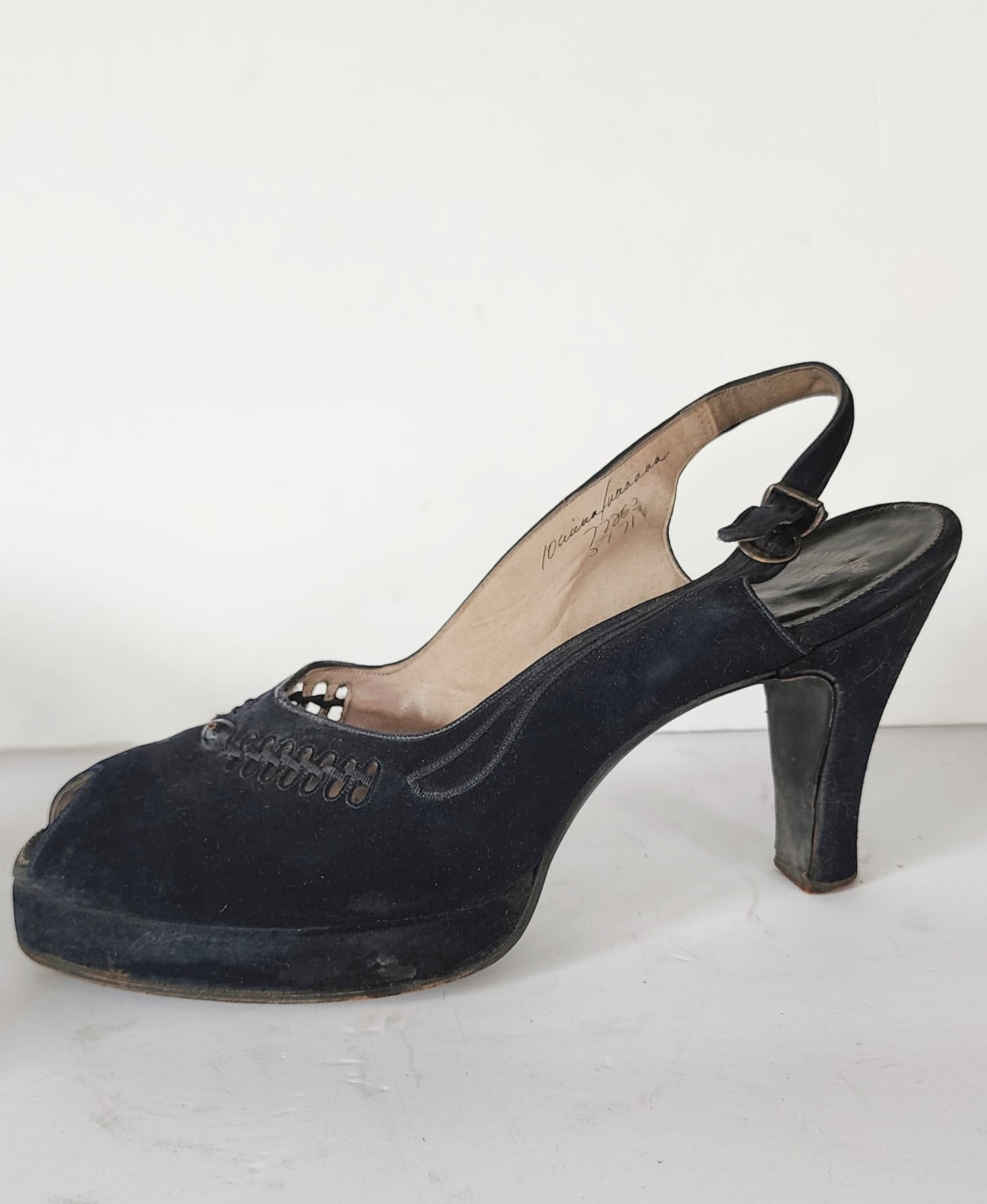 40s Peep Toe Black Shoes High Heel Slingbacks 10