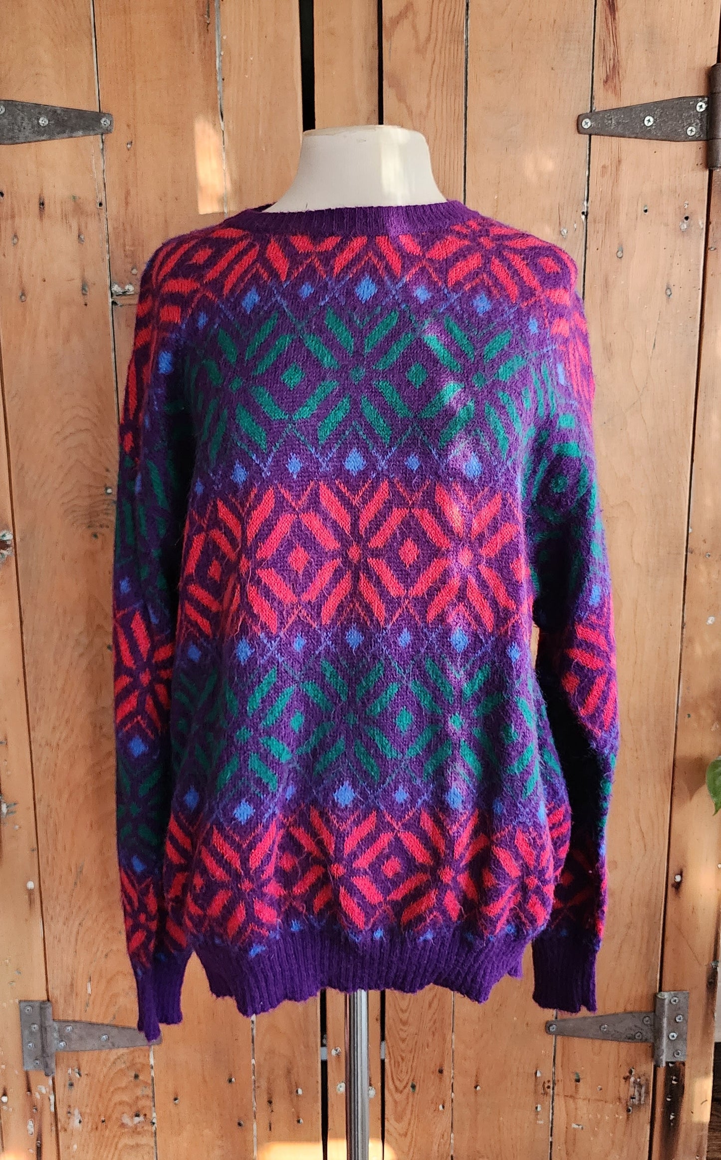 80s Benetton Sweater Colorful Wool Snowflake Pattern