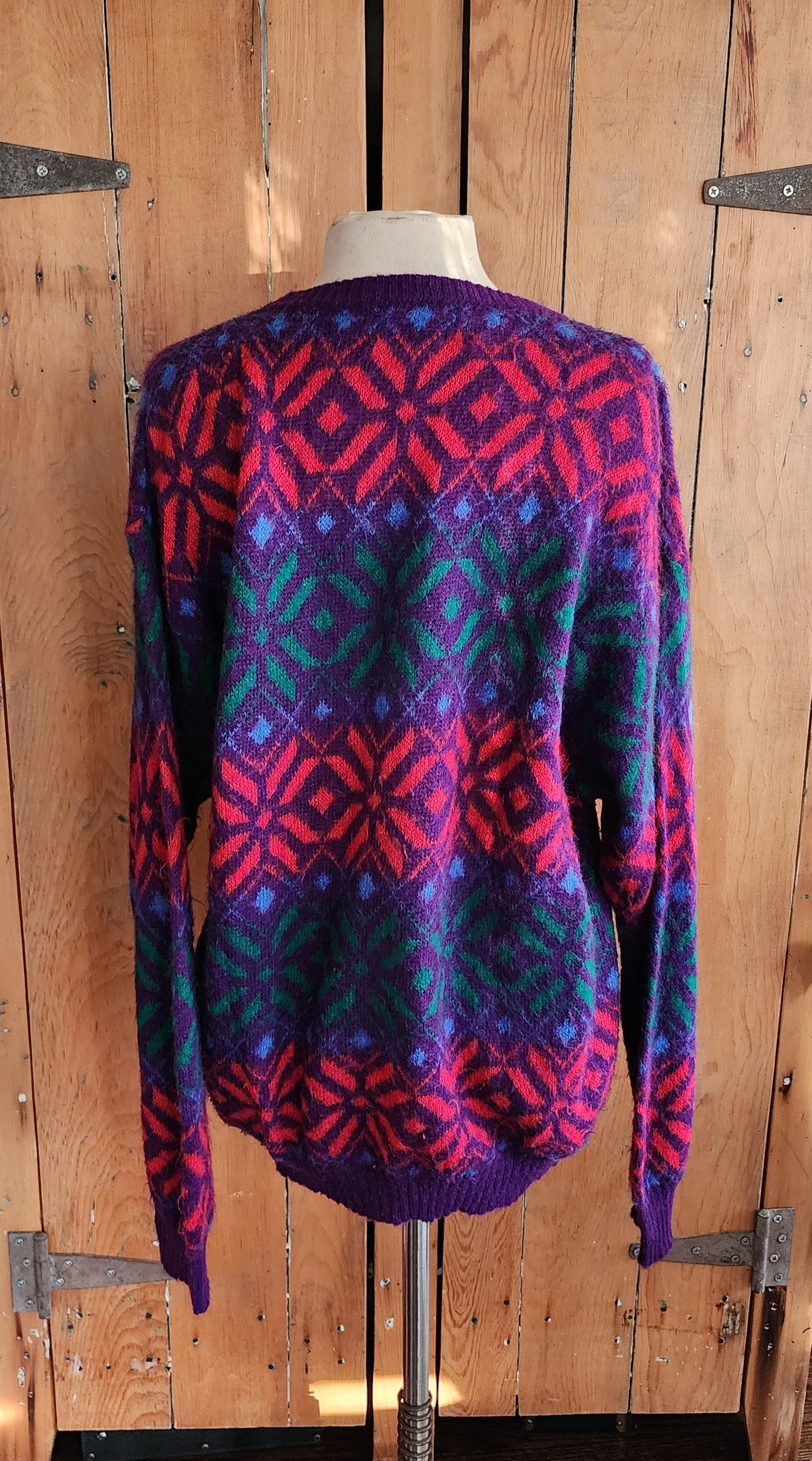 80s Benetton Sweater Colorful Wool Snowflake Pattern