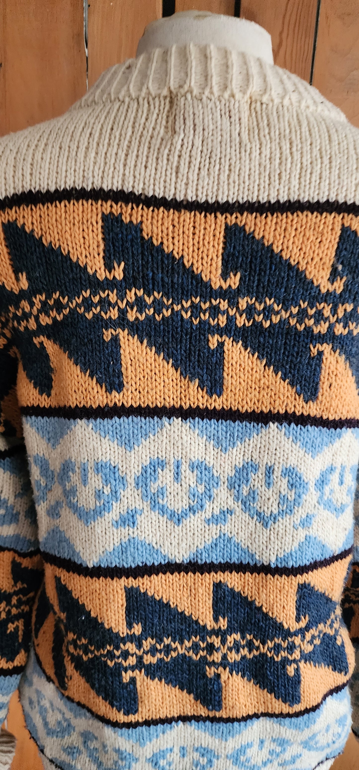 80s Wool Ski Sweater Cream Orange Blue Pattern Passports