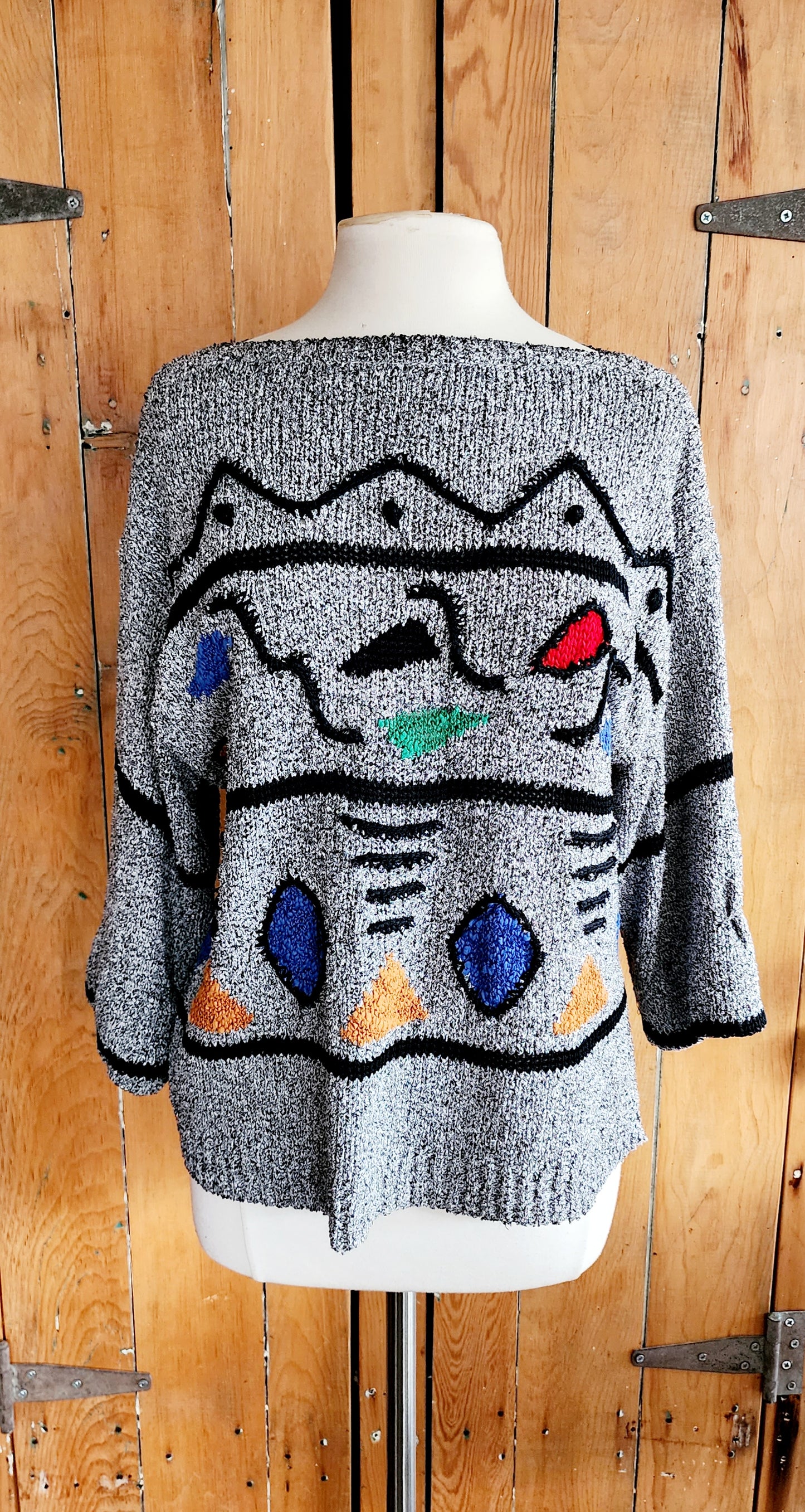 80s Gray Sweater w/Multicolored Graphics Mariea Kim