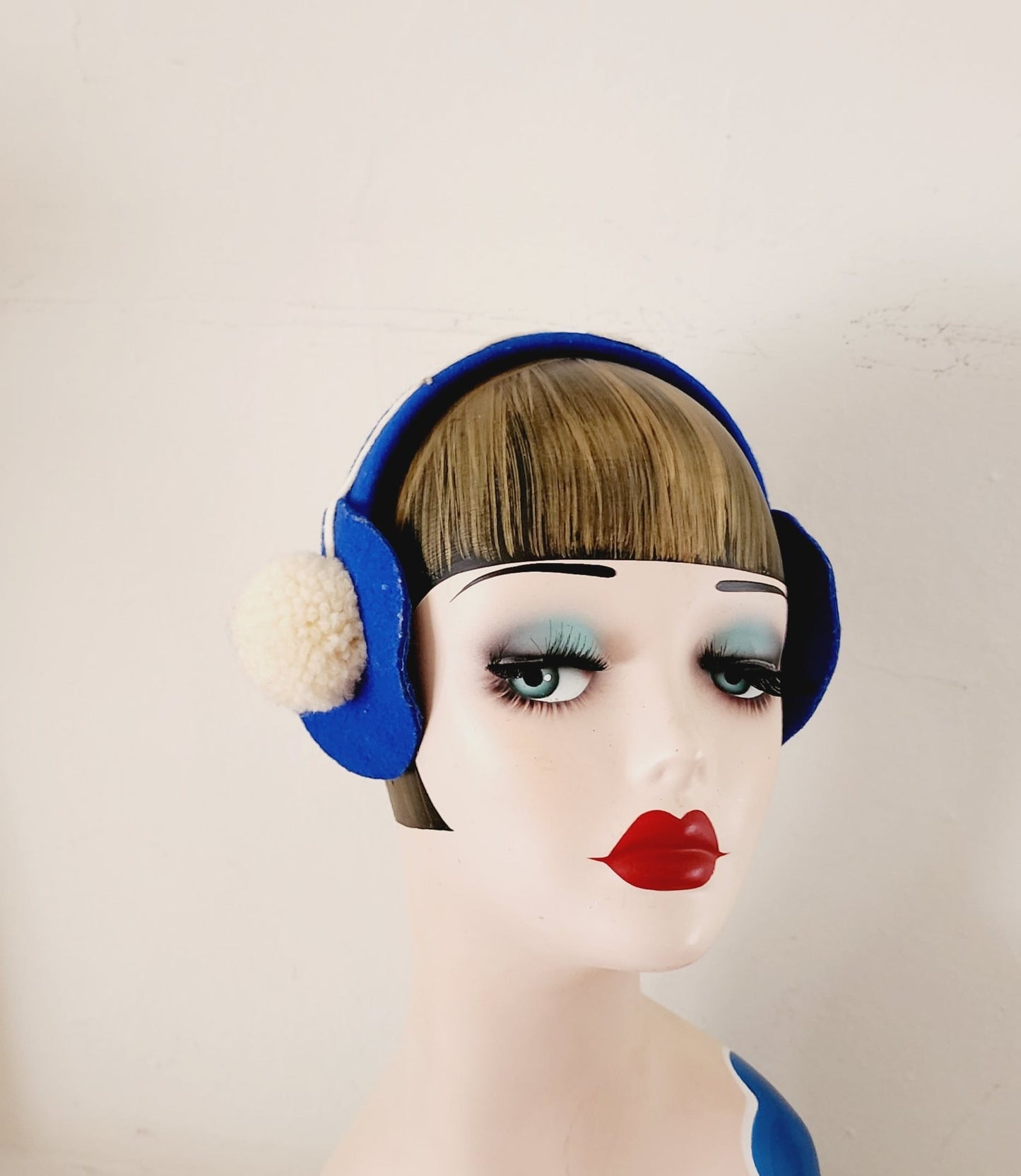 Vintage 40s Earmuffs for Girl Blue White Felt