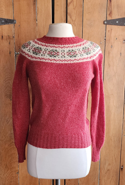 80s Burberrys Sweater Fair Isle Pink Wool