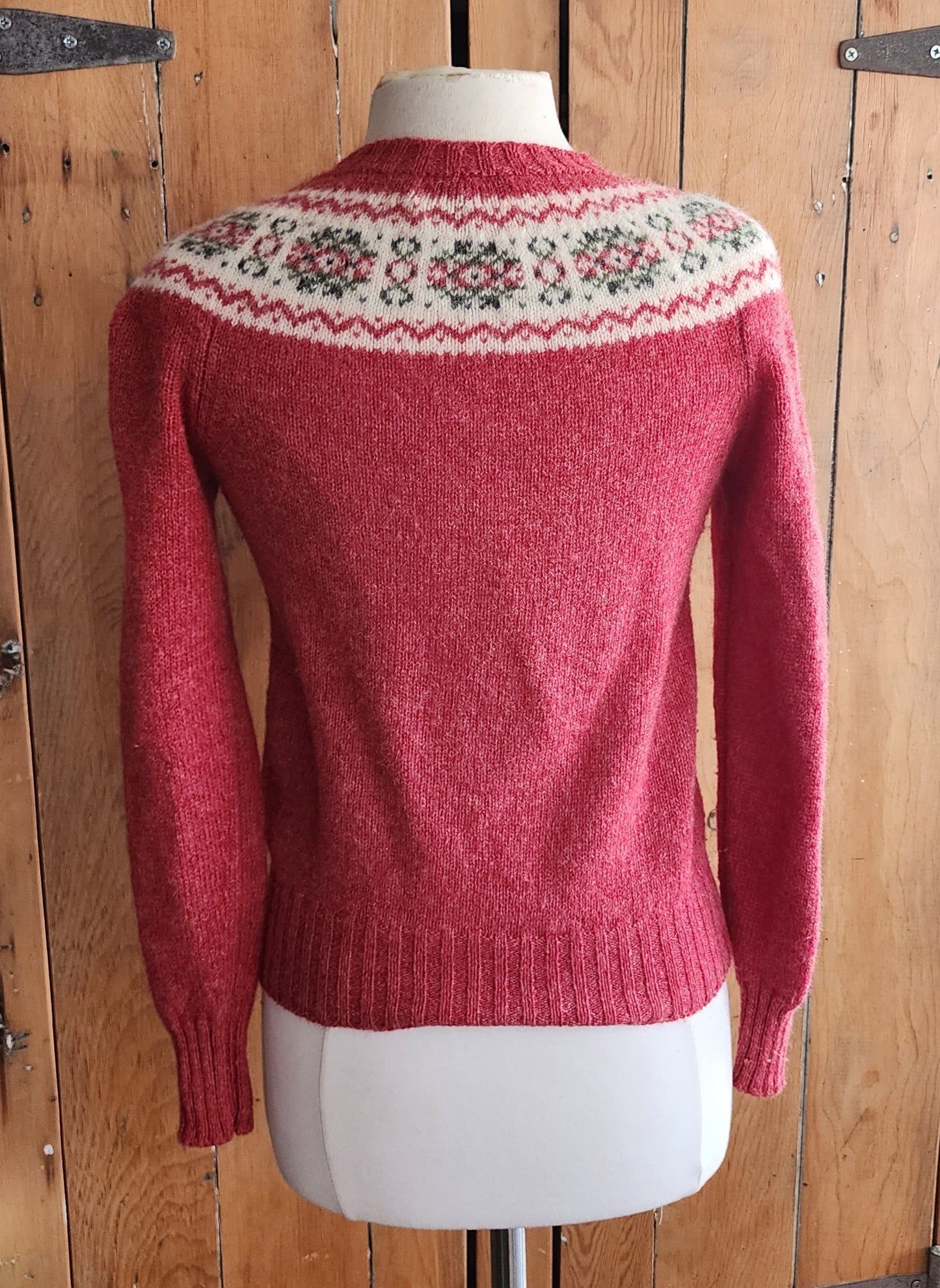 80s Burberrys Sweater Fair Isle Pink Wool