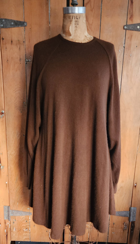 Vintage 90s Cashmere Dress Brown, Trapeze Style Long Sleeved