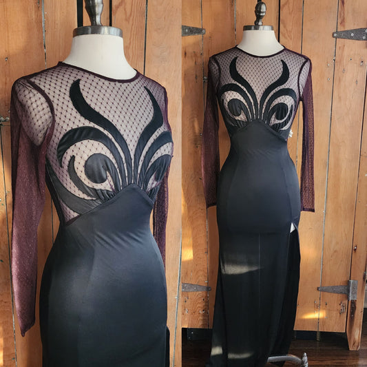 90s Black Dress Fredericks of Hollywood Sheer Spiral Top