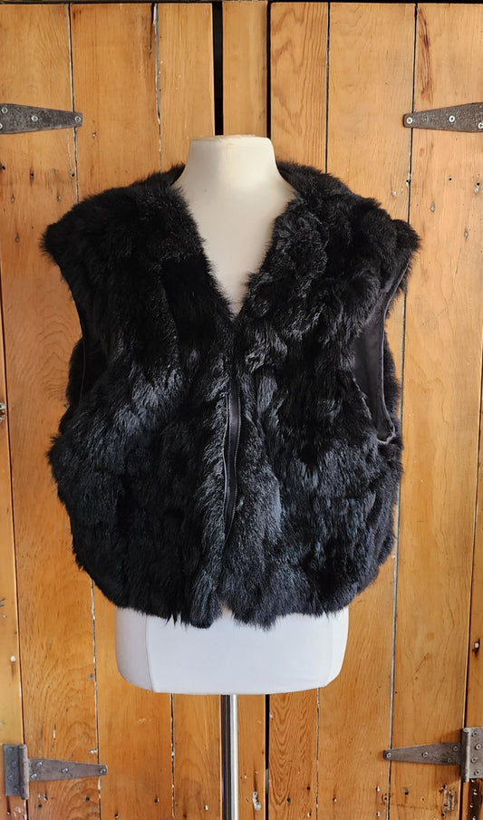 90s Black Rabbit Fur Vest Mens Tibor Leathers
